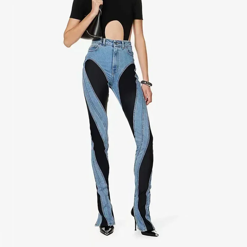 New Autumn 2024 Spliced Pencil Pants Jeans for Women with Streetwear Style