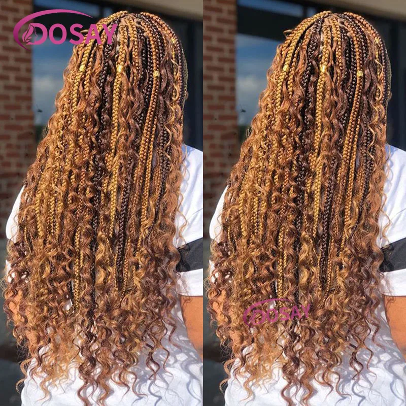 Synthetic 360 Full Lace Front Bohemian Goddess Locs Box Braided Wig With Baby Hair Boho Braided Lace Wigs For Women Ombre Wig