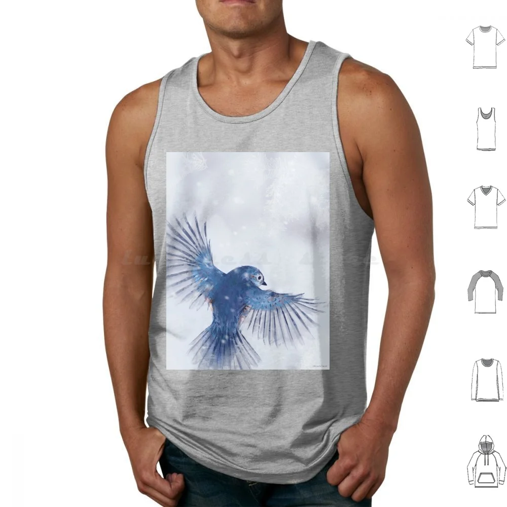 Winter Chickadee 2 Tank Tops Vest Sleeveless Blue Bird Bluebird Realistic Animal Colourful Winter Frost Chickadee