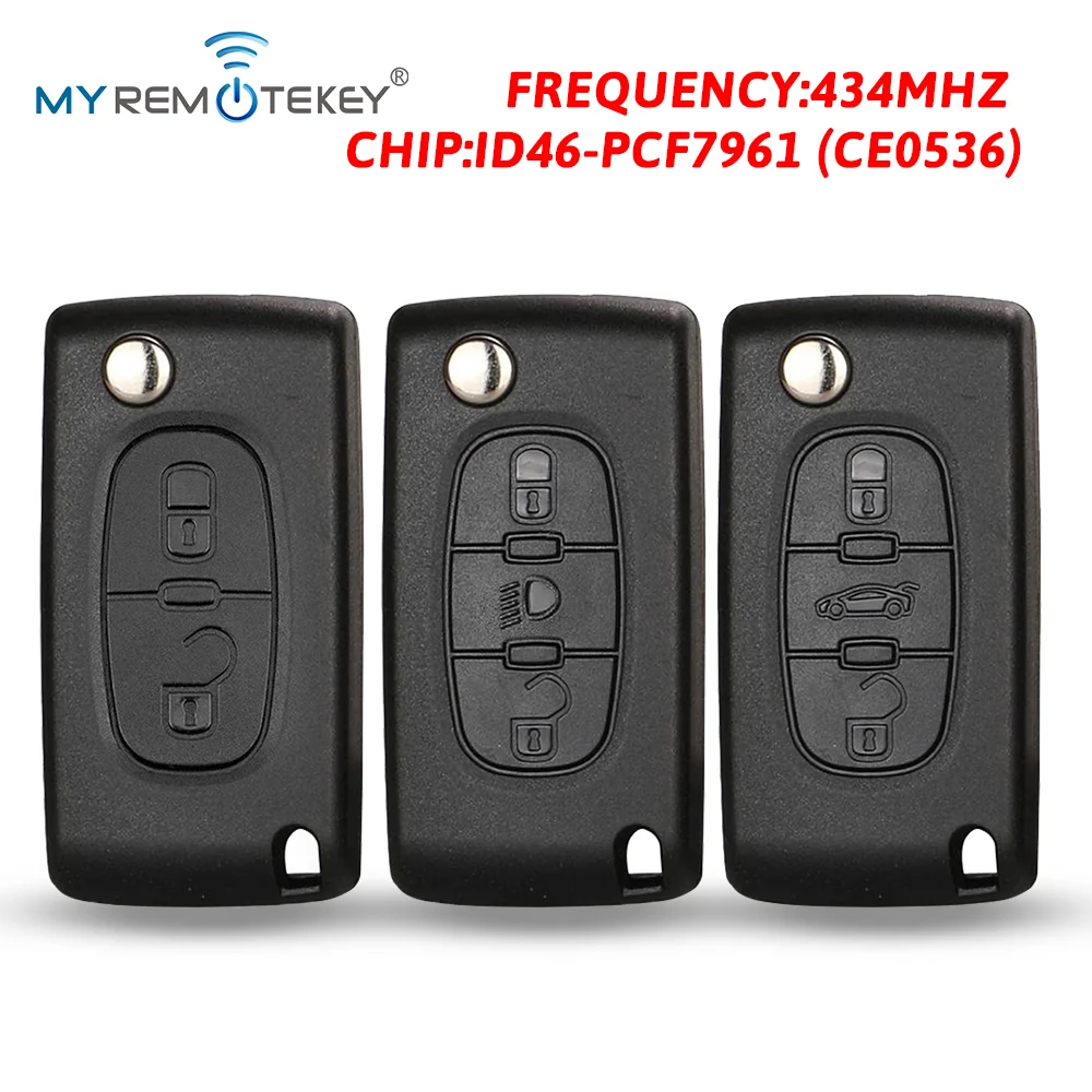 

MYREMOTEKEY Фильп дистанционного ключа автомобиля 434 МГц для Citroen C2 C3 C4 C5 C6 C8 для Peugeot 107 207 307 308 407 607 807 CE0536 ASK/FSK