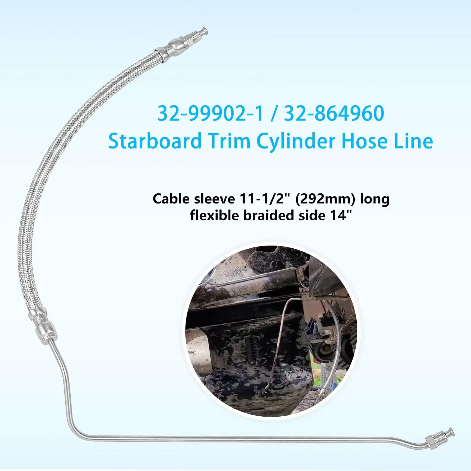 TM Trim Tilt hydraulic Ram Cylinder hose kit Fit for Mercruiser Alpha One I Gen I 16-3/16\
