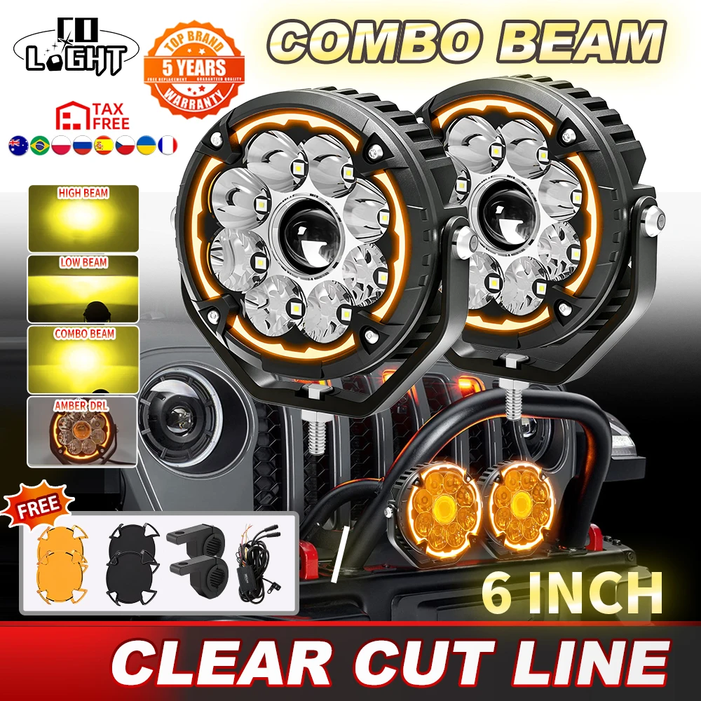 

CO LIGHT 6 inch Motorcycle External Fog Light Headlight Cut Line Yellow DRL Strobe LED Driving Lights For off-road use 12V 24V