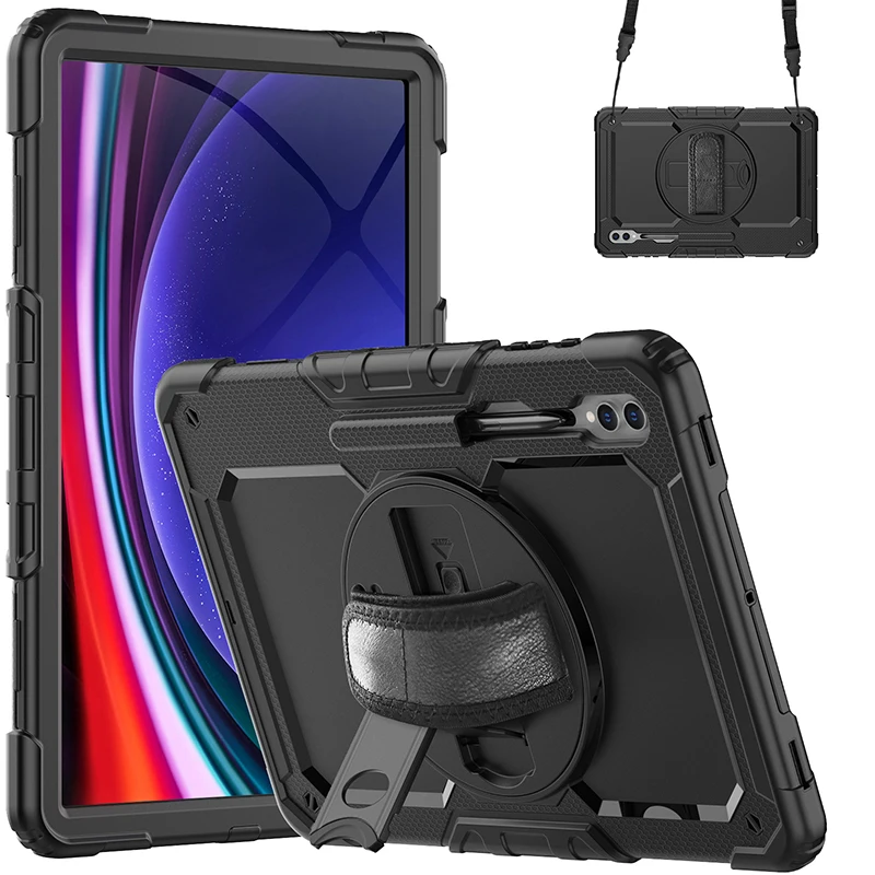 

Case For Samsung Galaxy Tab S9 S8 Ultra 14.6 inch X910 X916B Tablet Case Kickstand Shoulder Strap Pencil Slot 360 Rotation Cover