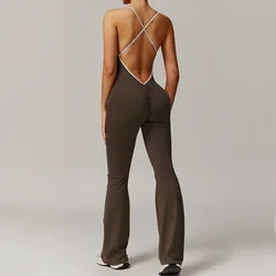 Women Slim Gym Jumpsuit V-back Casual Fitness Rompers Female Sports Workout Playsuit Activity Streetwear Overall Sportswear