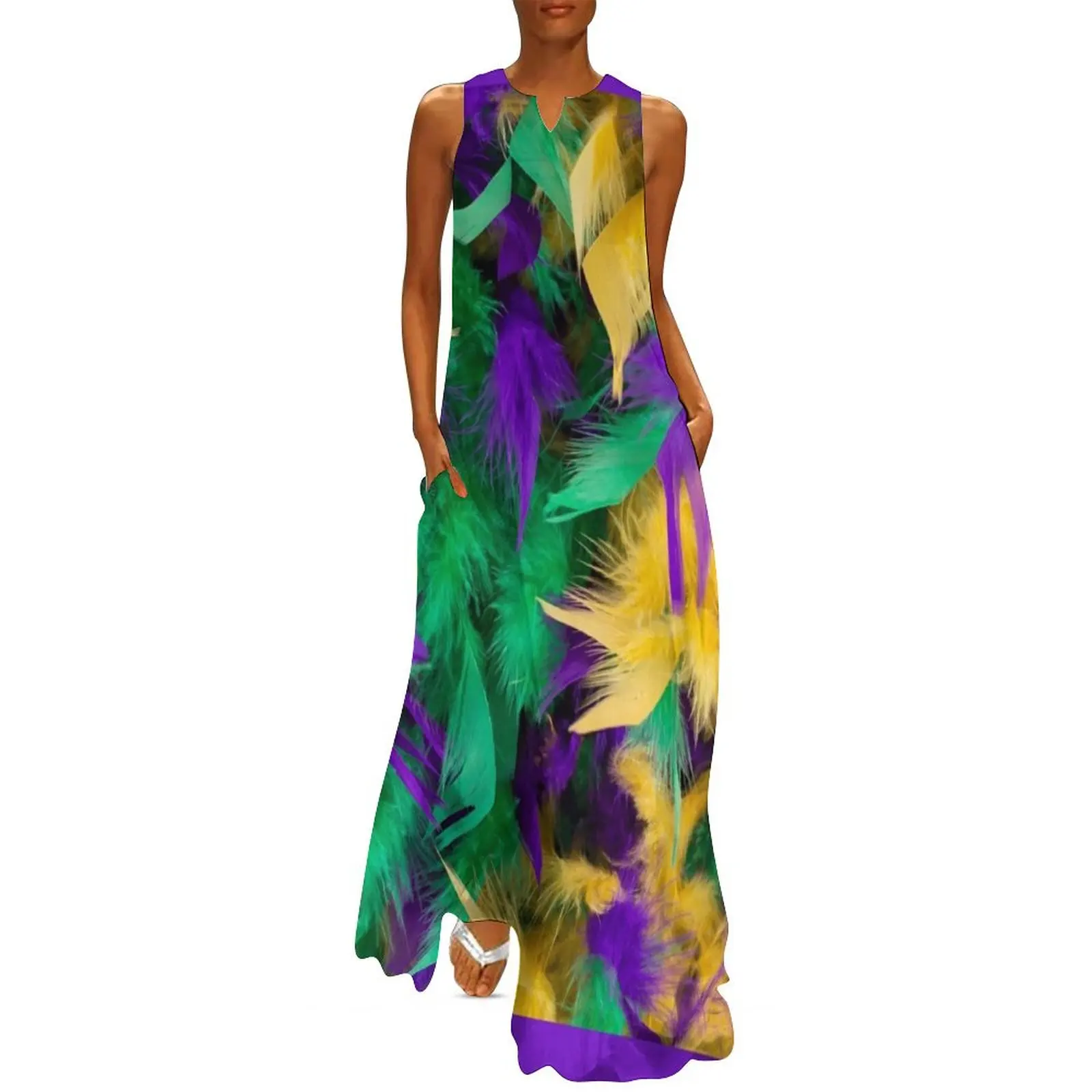 

Mardi Gras Feather Long Dress birthday dresses for women elegant dress beach dress