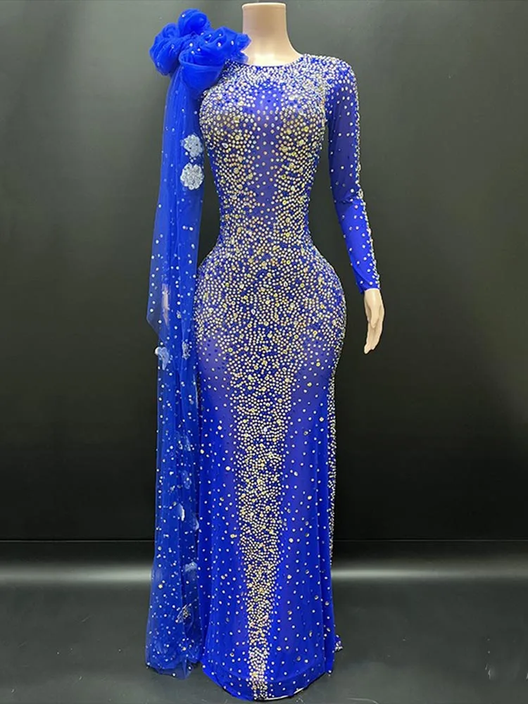 

High Quality Hot Pressed Diamond Chiffon Bow Sexy Mesh Elastic Long Skirt 2024 New Fashionable Custom Women'S Clothing