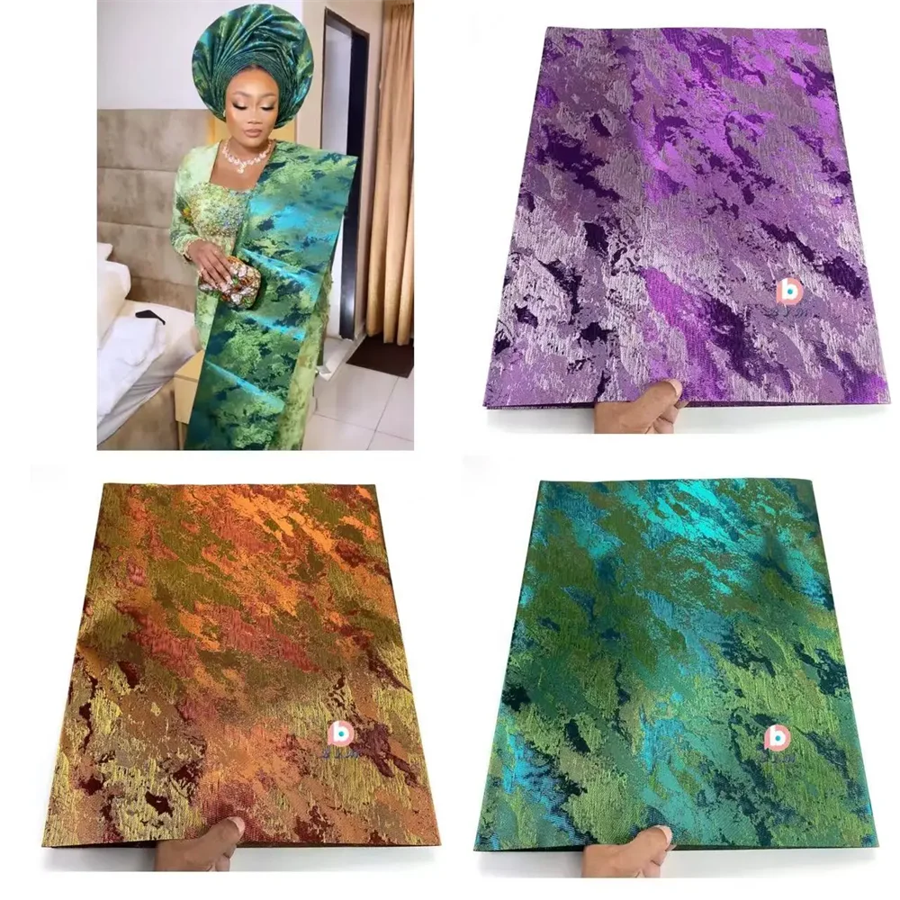 Good Quality African Sego Head Tie Wrapper Hat Materials Swiss 3D SEGO Gele And Ipele Golden For Wedding Party Outfits 2Pcs/Bag