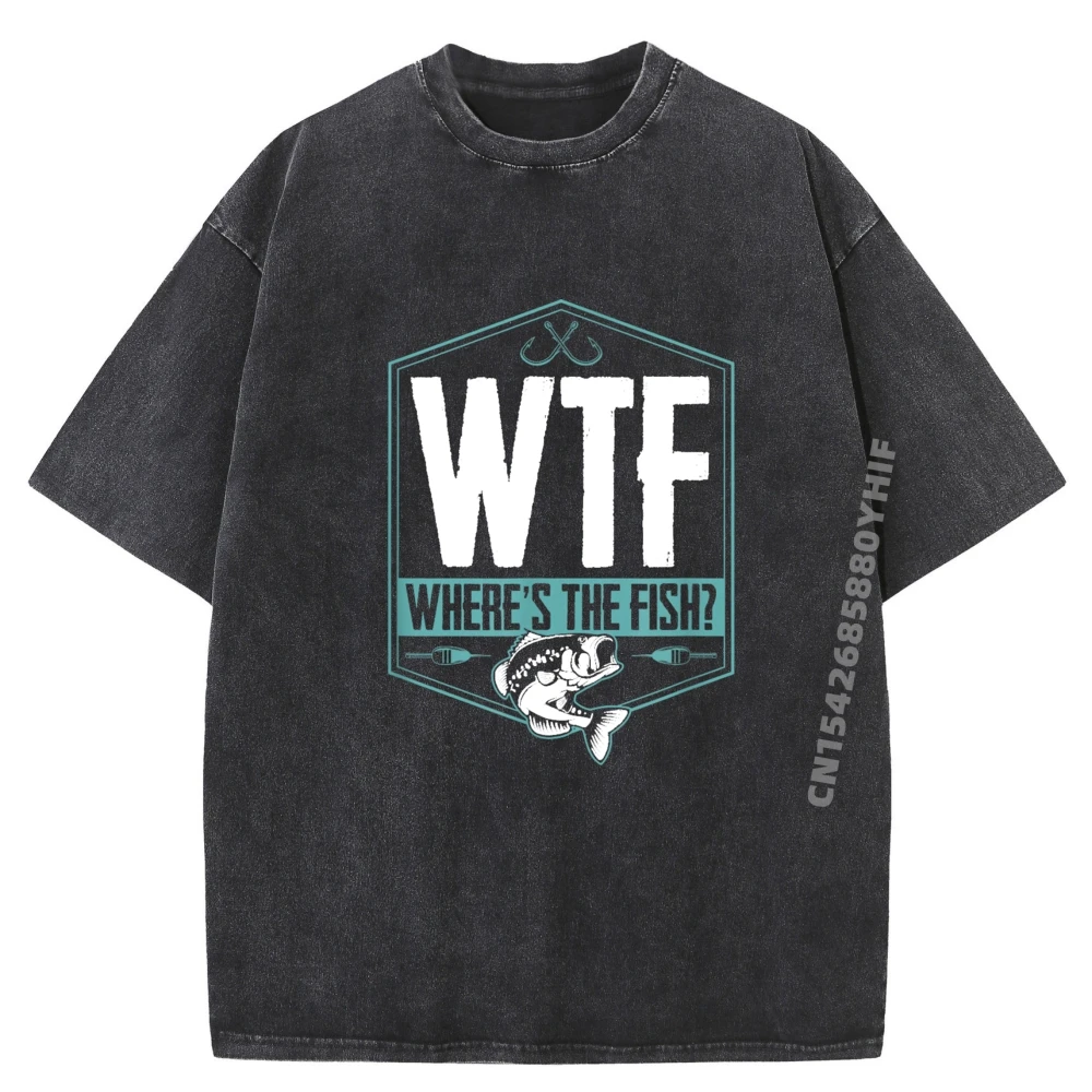 

Loose Male T Shirt Wtf Where Is The Fish Gift Idea Tees Vintage T Shirt Mens Fashionable And Trendy Washed Clothes