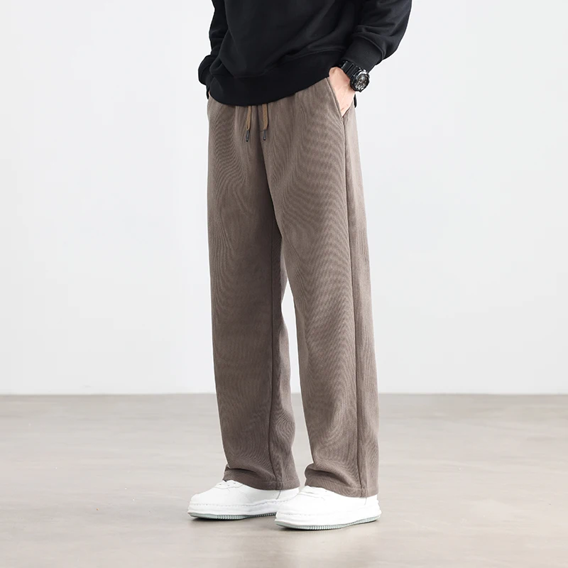 

Winter Men Loose-fit Wide-leg Pants Fleece-lined Warmth Thickened Soft Skin-Friendly Fabric Trousers Black Khaki Gray Cosy Wear