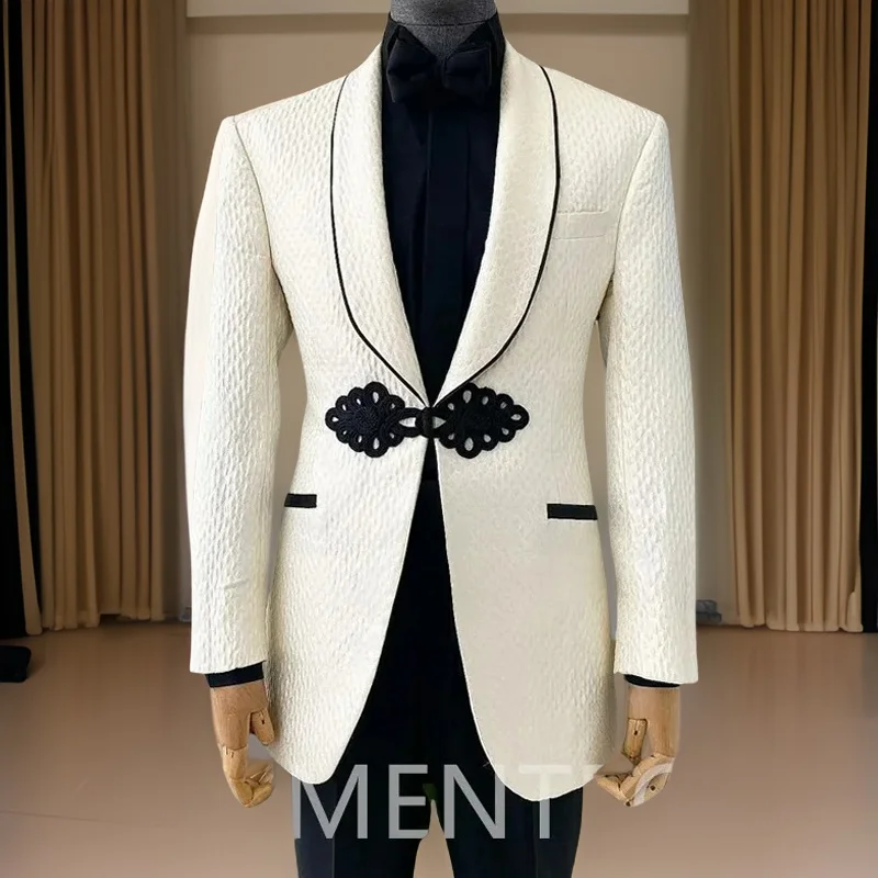 

Mandarin Wedding Suits for Men with Buttons Formal Wedding Tuxedo Slim Fit Groom Male Fashion Shawl Lapel Jacket with Pants 2024