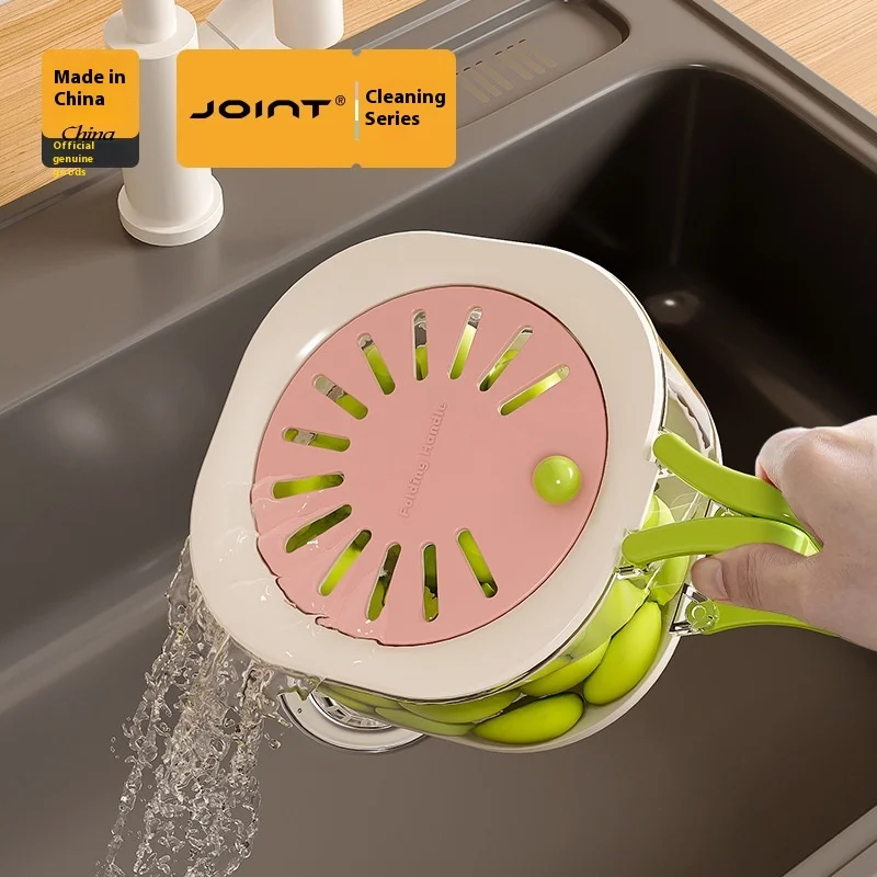 Large Drain Basket  Cute Fruit Basket Telescopic Water Filter 2-in-1 Thickened Dehydration Washing Vegetable Basket with Lid