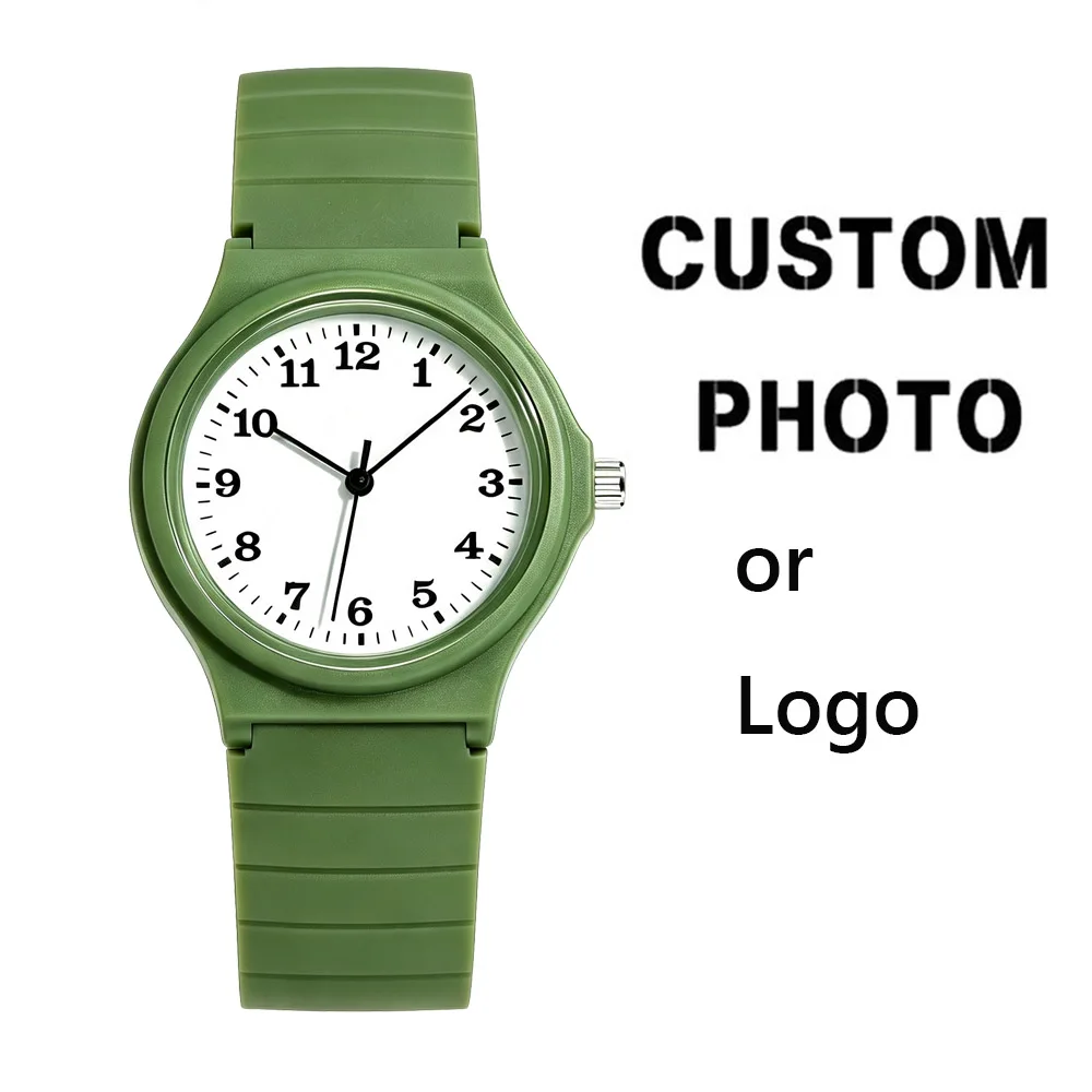 CL071 Students Classic Plastic Watch Custom Logo Photo 4 Colors Kids Wristwatch