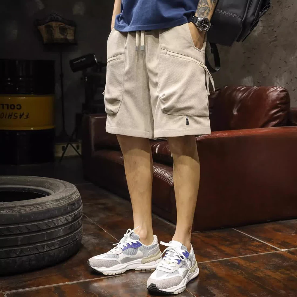 Calções finos e soltos de carga masculino, calça média, reto, versátil, esportivo, casual, verão, elegante, calças quartas, 2024