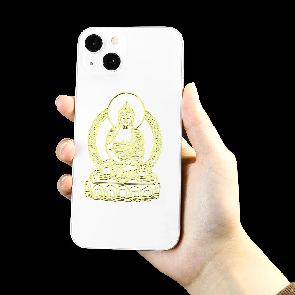 2PCS Handmade Buddhism Avalokitesvara Metal Copper Buddha Statue Pattern Sticker Mobile Phone Decoration Amulet Lucky Patches