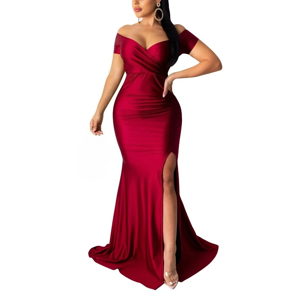 

Retro Short sleeves Wedding Prom Dresses Satin V-neck Long Dress Exquisite High Quality Evening Party Gowns for Women Customized