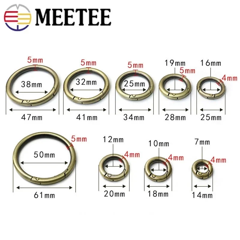 Meetee 10Pcs 10-60mm Metal Spring O Ring Openable Keyring Trigger Snap Clasp Clip Bag Belt Strap Chain Buckles Accessories