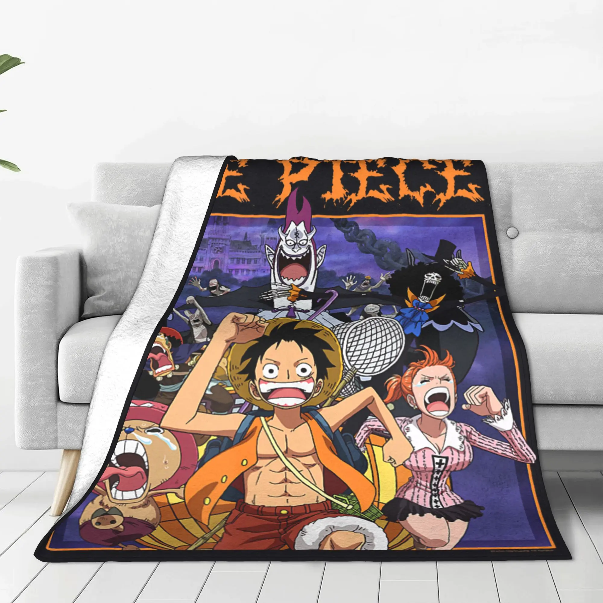 1PC One Pieces Anime Running Scared Heavy Metal Logo  Winter Blankets for Adults Bedding Home Interior Sofa Knee