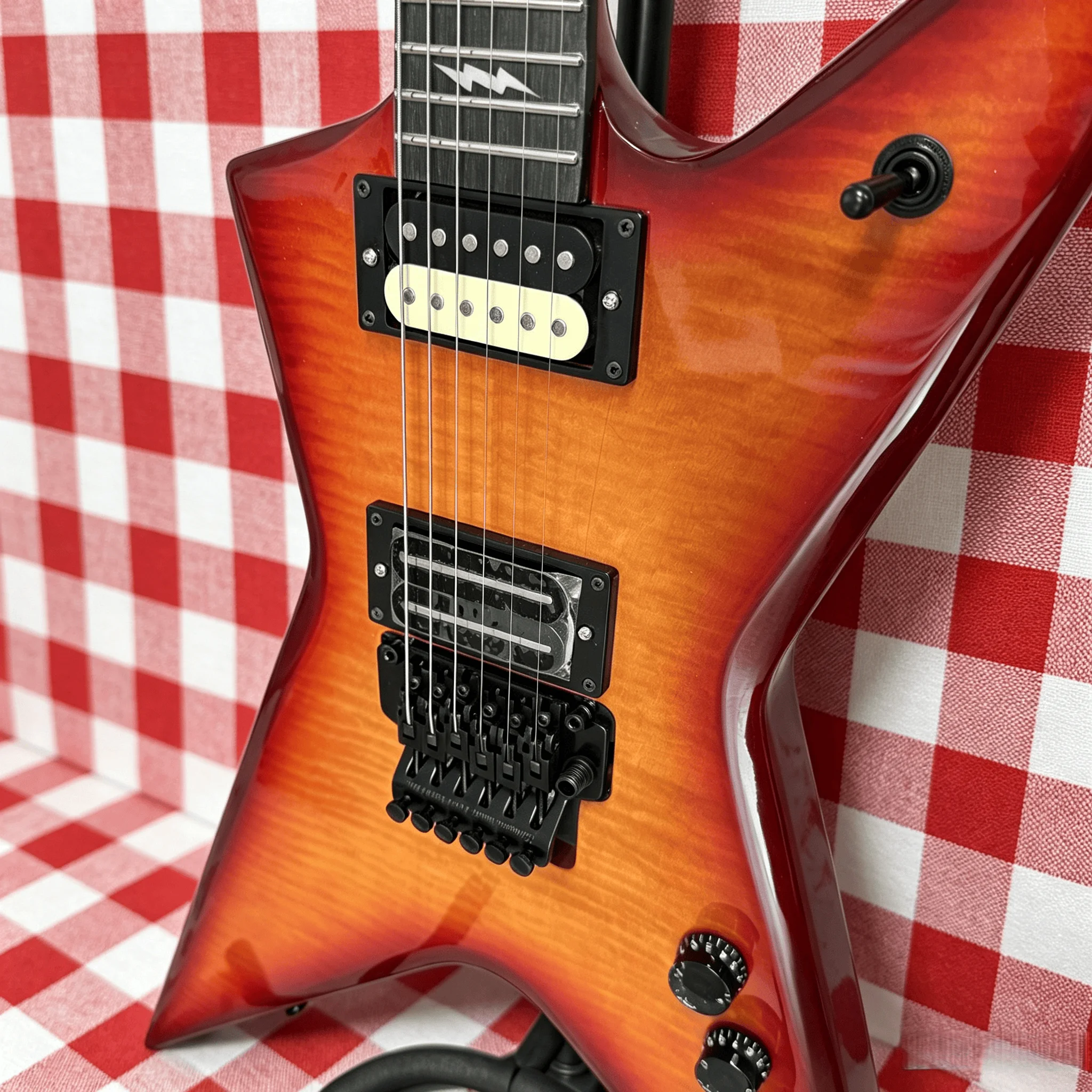 In Stock Sunburst Flame V Design Maple Star-Shaped Electric Guitar HH Humbuckers Ready to Play Free Shipping Worldwide