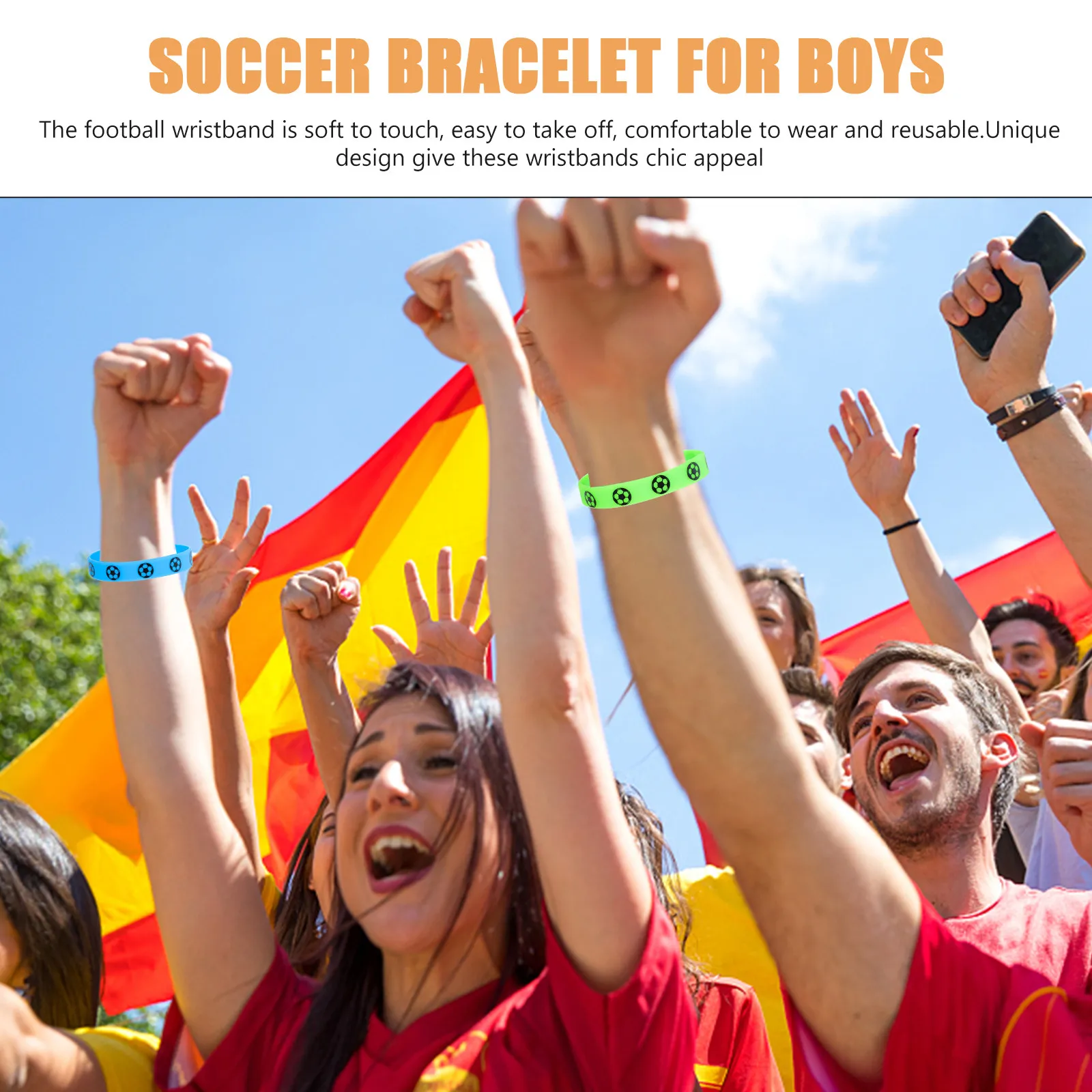 8Pcs Football Wristbands Soft Silicone Chic Sports Bracelet Soccer Game Party Fans Wristband Reusable Wear-Resistant Soccer