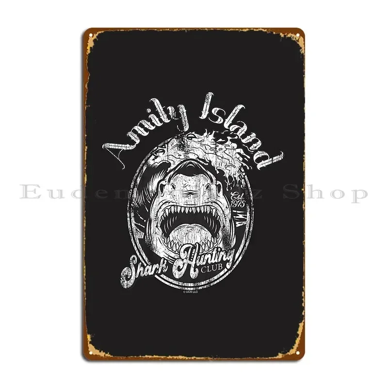Jaws Movie Amity Island Shark Hunting Club Distressed Retro Metal Sign Bar Wall Pub Designing Garage Decoration Tin Sign Poster