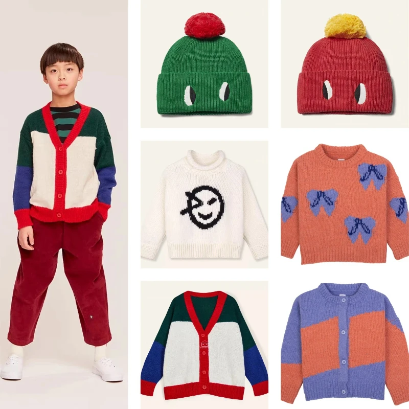 

Children's Sweaters 2025 Autumn New British-style V-neck Long-sleeved Cardigan for Boys and White High-neck Sweater for Girls