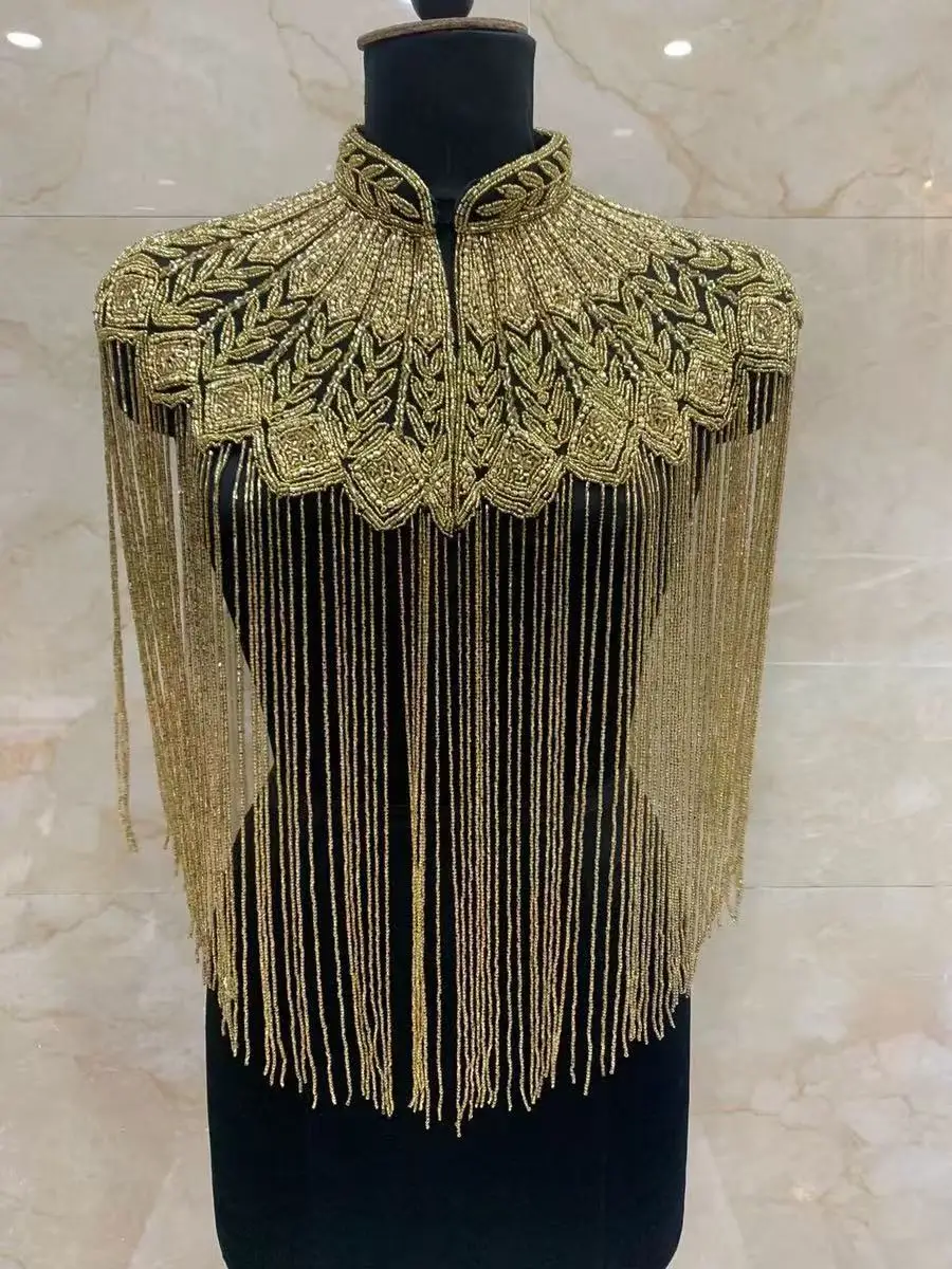 

Indian Shawl Heavy Industry Beaded Shawl Long Tassel Cloud Shoulder Handmade Fashion Show Top Ancient Style Shawl Women Top Cape