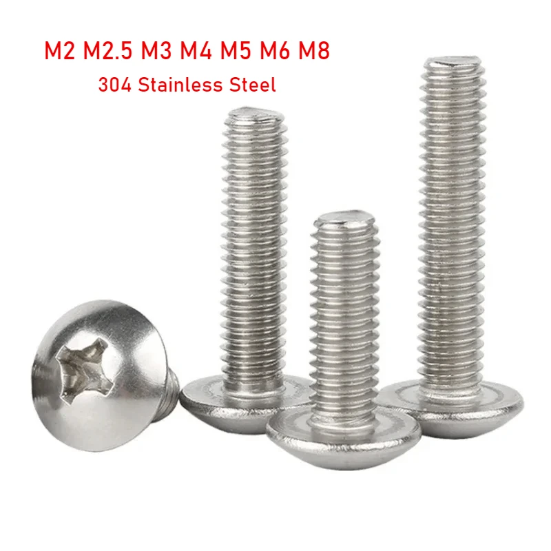 304 Stainless Steel Cross Large Flat Head Screws Mushroom Head Bolts M2 M2.5 M3 M4 M5 M6 M8