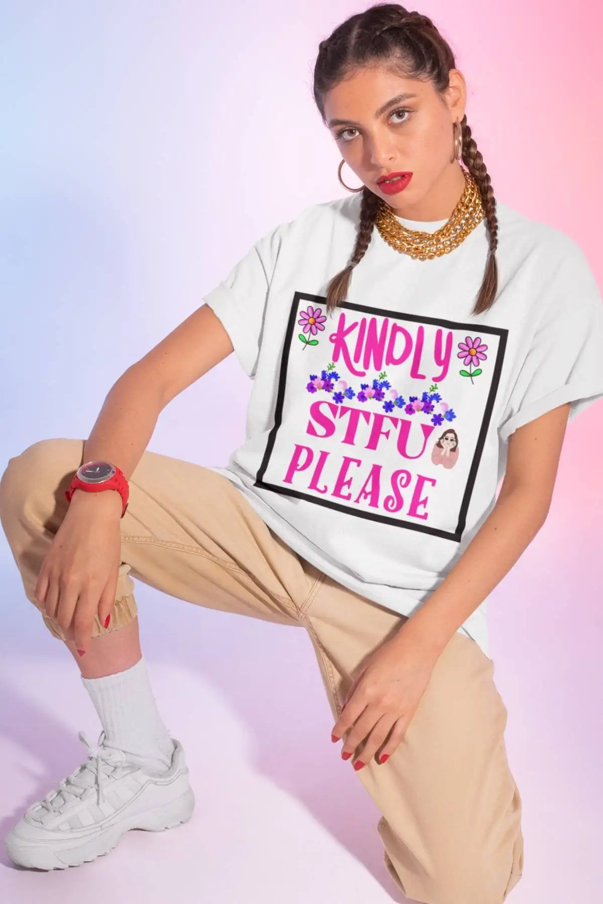 Kindly STFU T Shirt Funny Women Sarcastic Sassy Mom Adult Humor Sarcasm