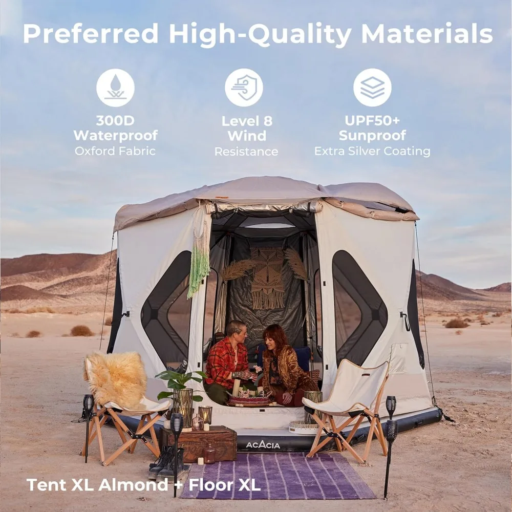 Camping Tent XL, 4-6 Person Large Family Tent with 6'10'' Height, 2 Doors, 8 Windows, Waterproof Pop Up Hub Tents with Rainfly