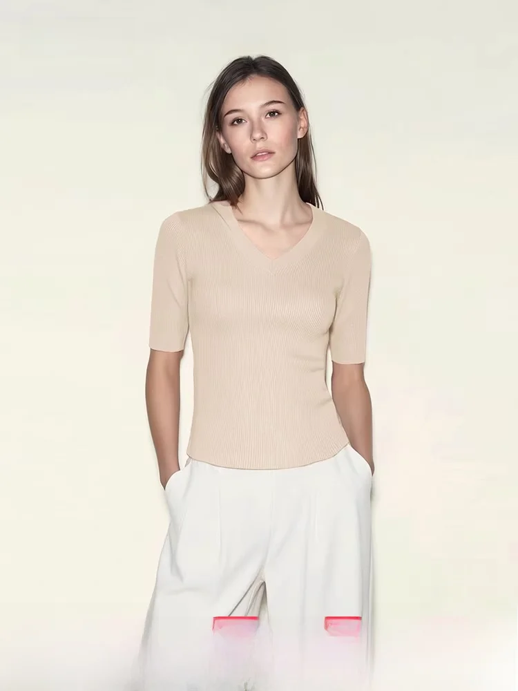 

Slim Fit V-Ne Knitwear mid Sve Basic Sle Commute Suitable Women's Faion Summer New Arrival i Brand Casual Sle