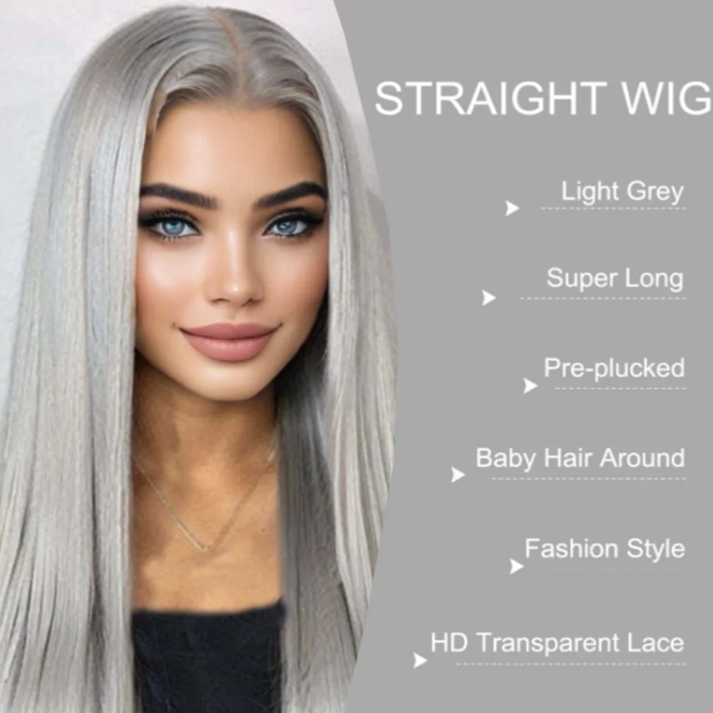 باروكة أمامية من الدانتيل باللون الرمادي مقاس 13 × 4 مع خط شعر طبيعي مفرود للنساء للاحتفال بالعطلات وكهدايا عيد الميلاد #5