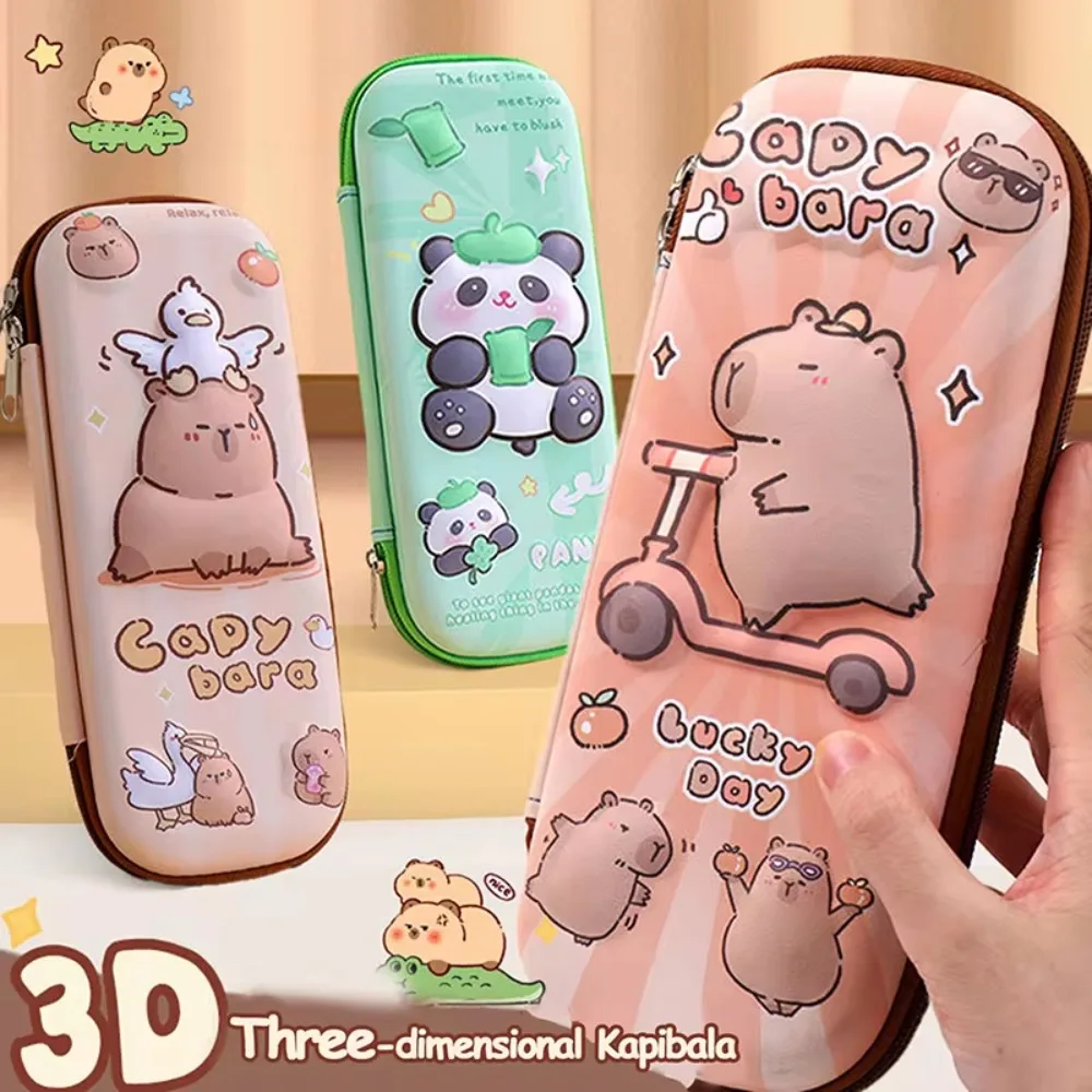 Large Capacity 3D Capybara Pencil Case Stereoscopic Multifunctional 3D Cartoon Pen Box Cute Panda Multi-layer Pencil Case