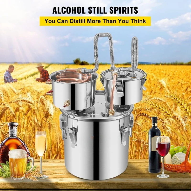 Alcohol Still 3GAL/12L, Alcohol Distiller with Thumper Keg, Distillery Kit for Alcohol with Copper Tube & Build-in Thermometer