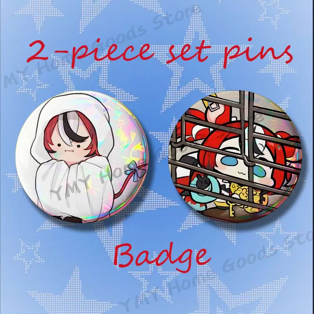 H-Hololive H-Hakos Baelz Ina Cartoon Brooches for Backpack Accessories 25 32 44 58 75mm Round 2-piece set Free Mix