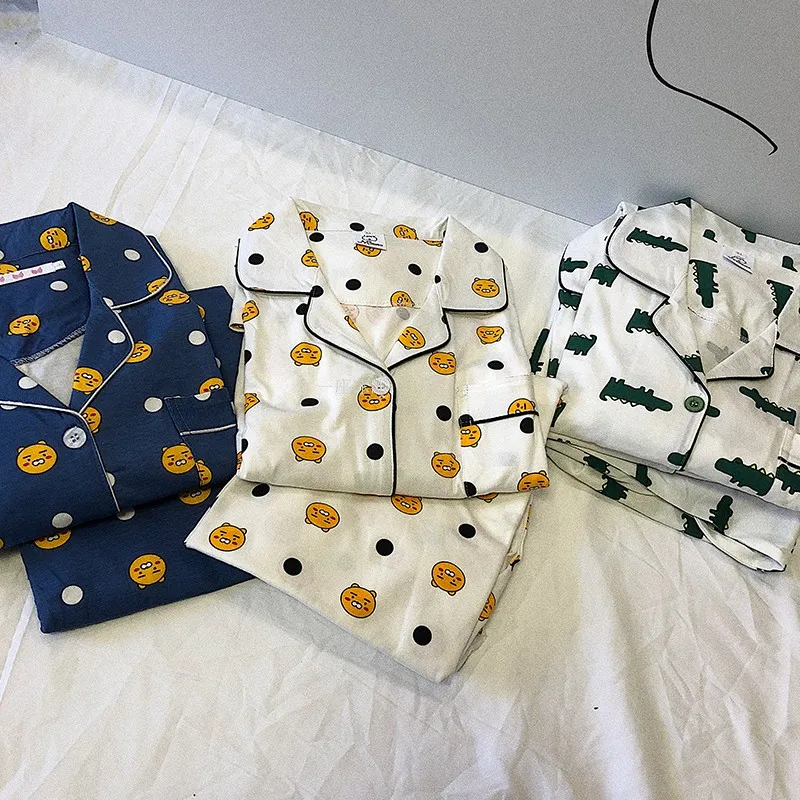 Kakao-Pijama divertido de cocodrilo para niña, ropa de hogar de algodón suave, estampado de manga larga, informal, para el hogar, para mujeres jóvenes