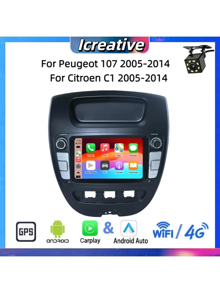 Autoradio Android voor Peugeot 107 2005-2014 voor Citroen C1 2005-2014 7 "Multimedia Carplay Autoradio 2din Stereo Navigatie GPS - afbeelding 2