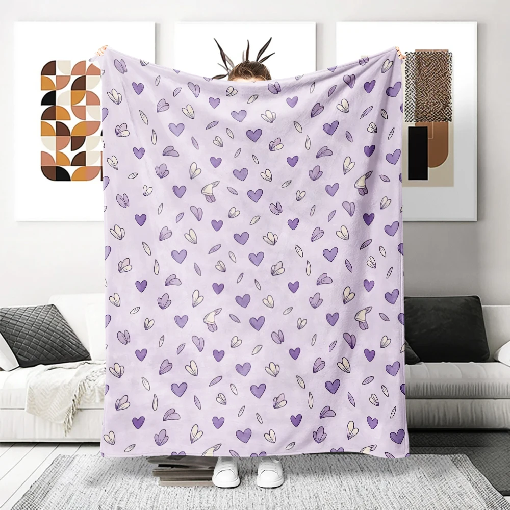 Lilac Hearts Petals Flannel Blanket Perfect For Sofa Office Bed Travel Sleep Read Relax Camping Four Season Use