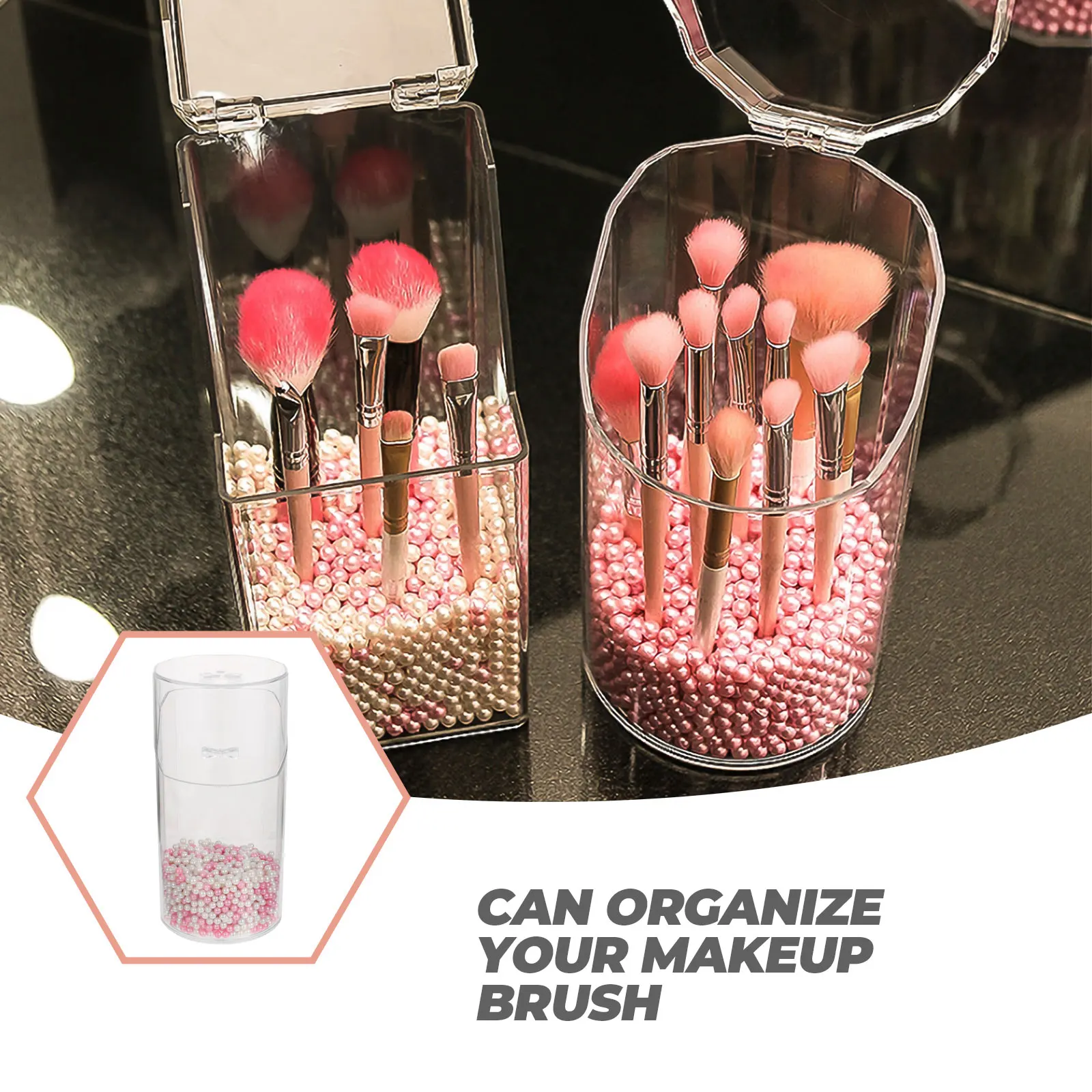 パール付きメイクブラシボックス、ブラシ、リップスティック、スポンジ、ファンデーション、アイシャドウ、パウダー用収納オーガナイザー