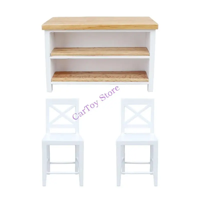 

Miniature Kitchen Bar Stools And Table Dollhouses Restaurant Furniture Set Smooth Wooden Table Chairs With Bar Counter