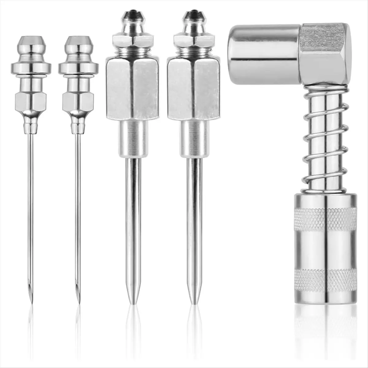 HOME USE-A 5pcs Grease Needle Kit, 90 Degree Grease Coupler Needle Grease Fitting Nozzle Grease Injector Needle Tip