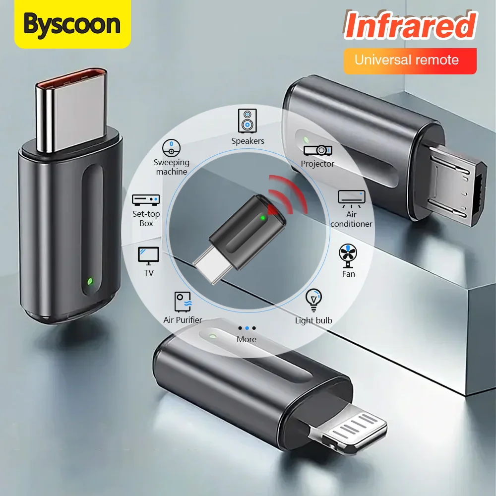 IR Home Appliances Wireless Infrared Transmitter Adapter Air Conditioner TV Universal Remote Control for iPhone16 15 Type-C