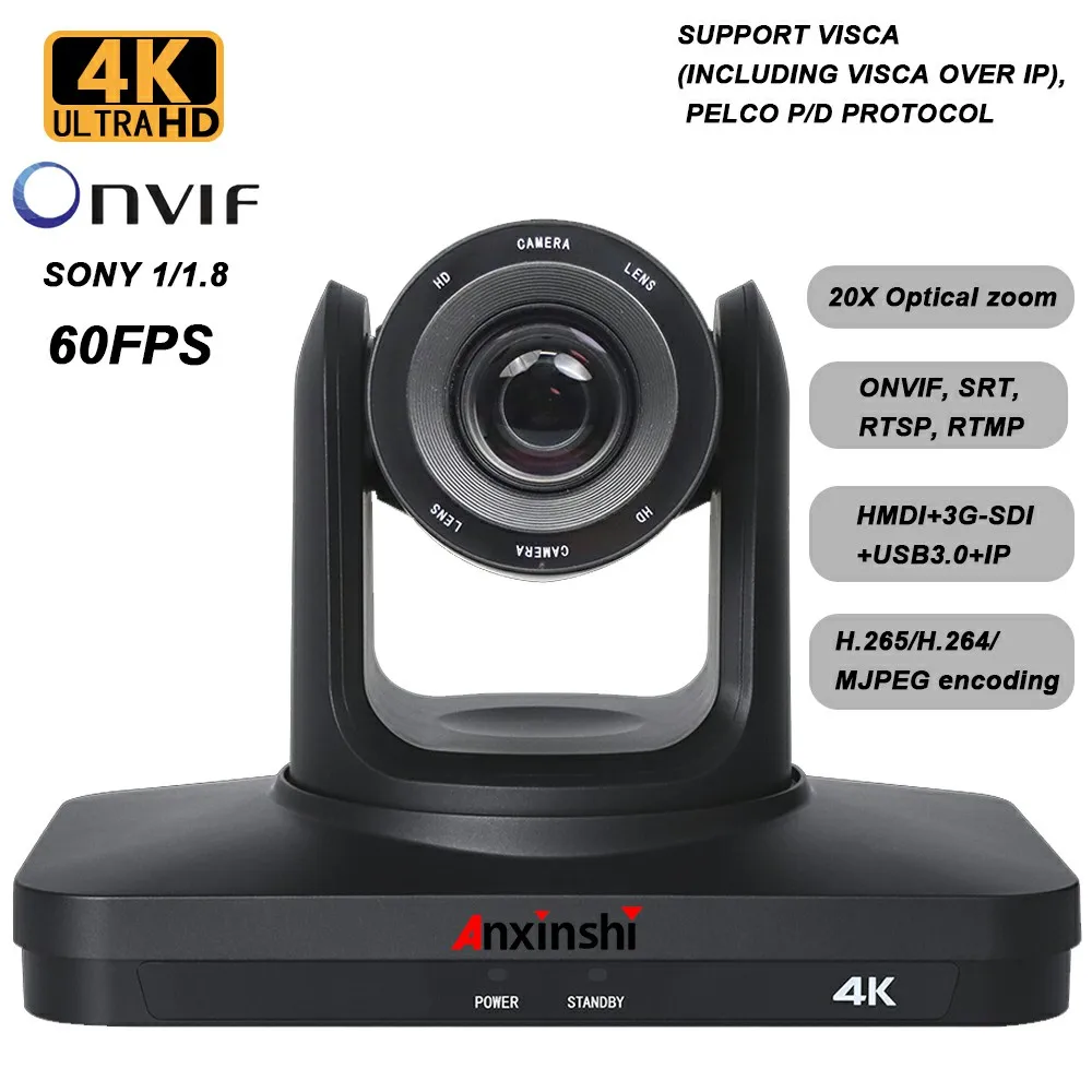 Anxinshi 4K NDI PTZ Camera 20X Zoom Ai Tracking Conference Video SDI HDMI USB POE Live Streaming Camera for Video Confere Church