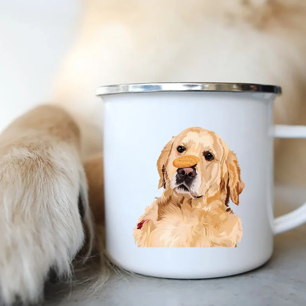 Cute Dog Printed Enamel Coffee Tea Mugs Office Home Party Beer Drink Cola Cups Funny Handle Camping Water Mug Best Friend Gifts