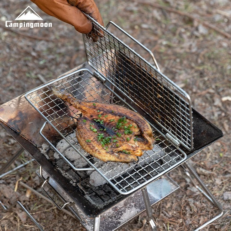 CMAPINGMOON  MT-2-W2 Barbecue Mesh Stainless Steel Folding Barbecue Clip High Temperature Resistant Camping Barbecue Mesh Clip