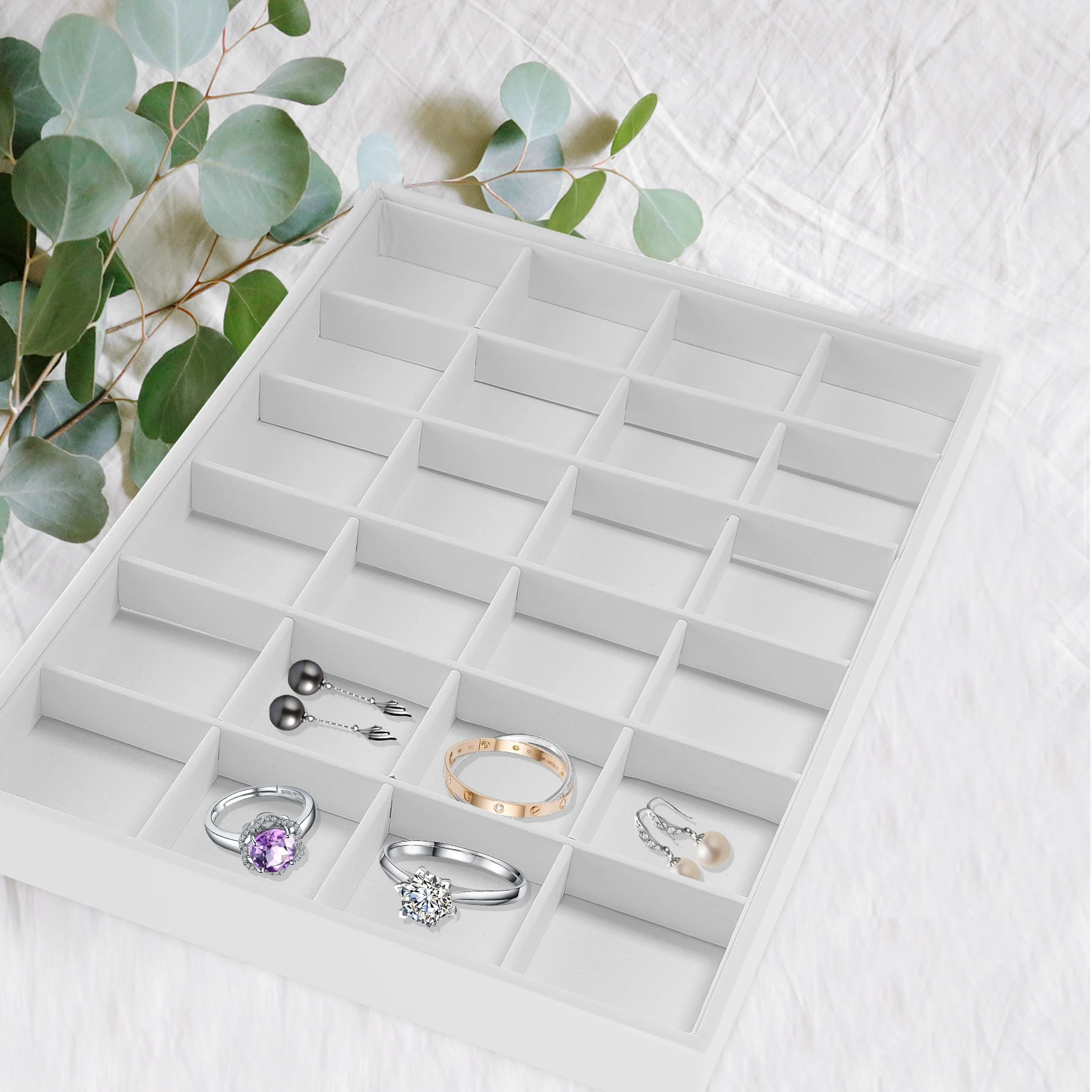 

White Ring Storage ganizer Tray Ring Storage ganizer Earring Holder Accessories Compartments for Display Case