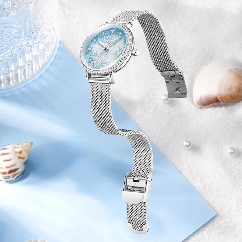 MARK FAIRWHALE FW-3130 Fashion Quartz Movement Women Watch Luxurious and Dreamy Dial Mesh Belt Elegance Lades' Watch