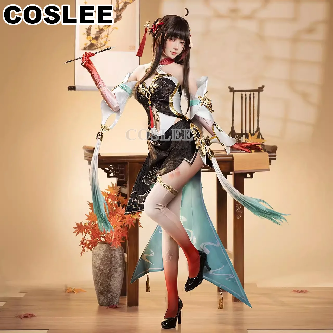 COSLEE Lingsha Cosplay Costume Honkai: Star Rail Game Suit Lovely Cheongsam Dress Uniform Wigs Halloween Party Outfit Women Clot