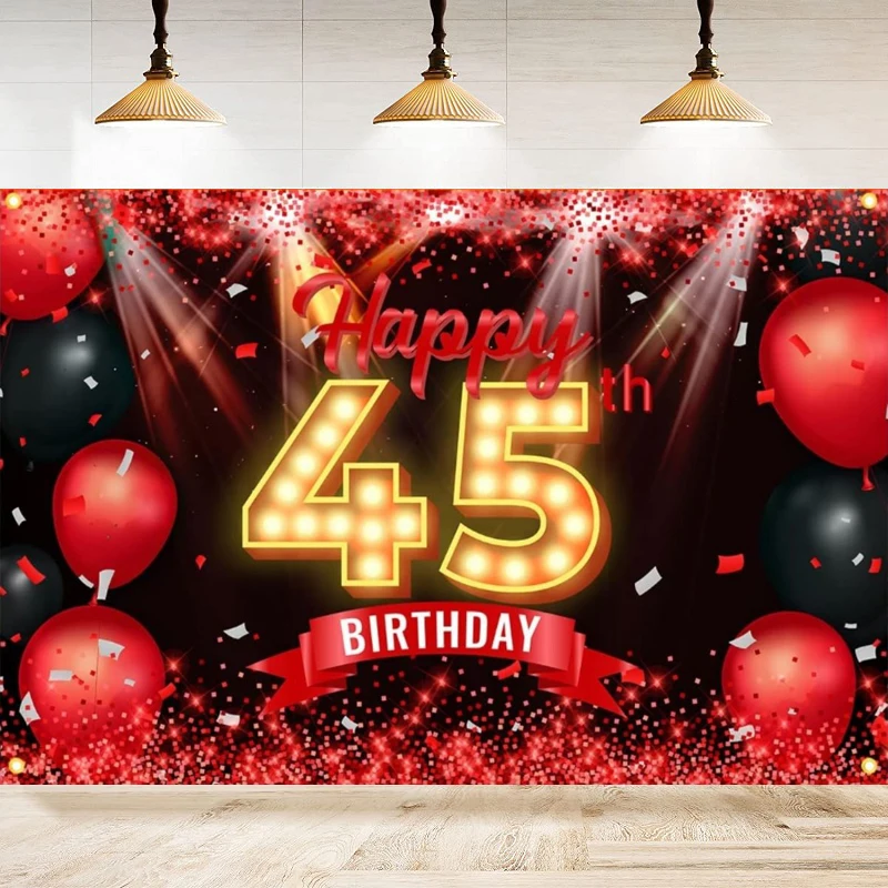 

Photography Backdrop For Women Happy 45th Years Old Birthday Balloons Background Home Party Backdrop Wall Banner Decor Poster