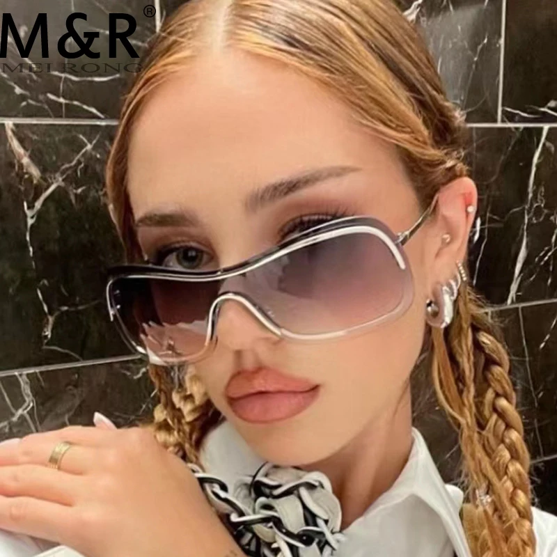 

Oversized Y2K Sunglasses Goggle New Women Men Sport Silver Futuristic Sun Glasses Female Rimless Eyeglasses De Sol Oculos