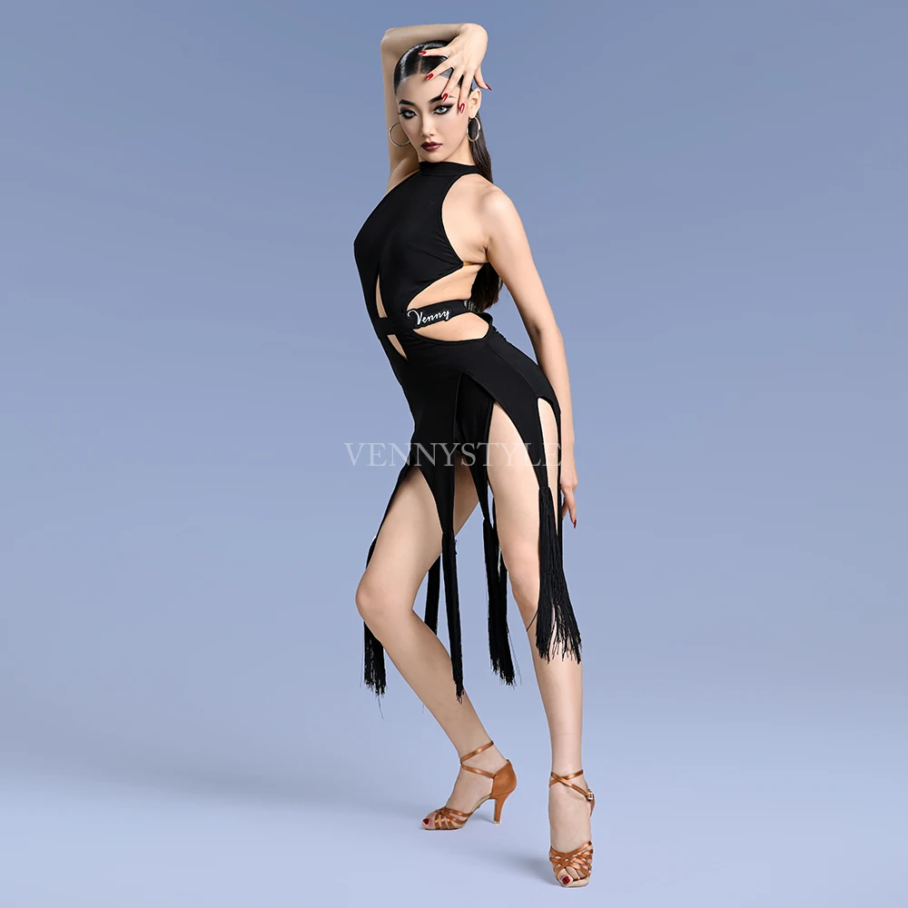 Vennystyle Latin Dance Ladies Adult Training dress Backless sleeveless fringe Dance dress Professional ballroom dance dress